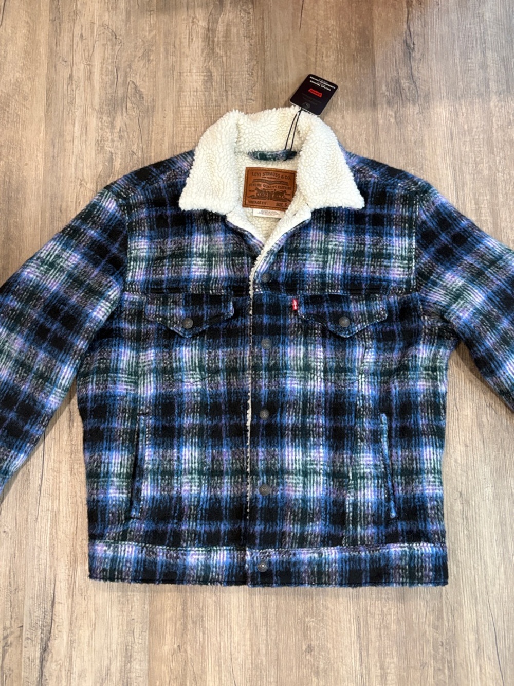 Levi's Blue Green and Purple Plaid Sherpa-Lined  Wool Jacket